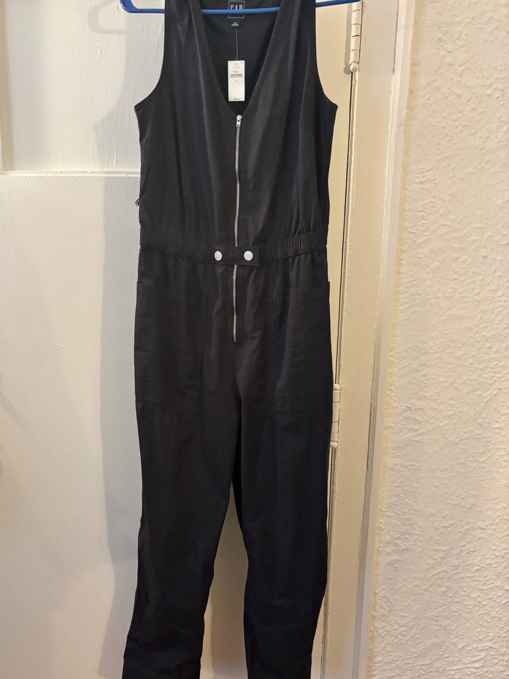 GAP Black Sleeveless Zip-Front Jumpsuit with Snap Waist